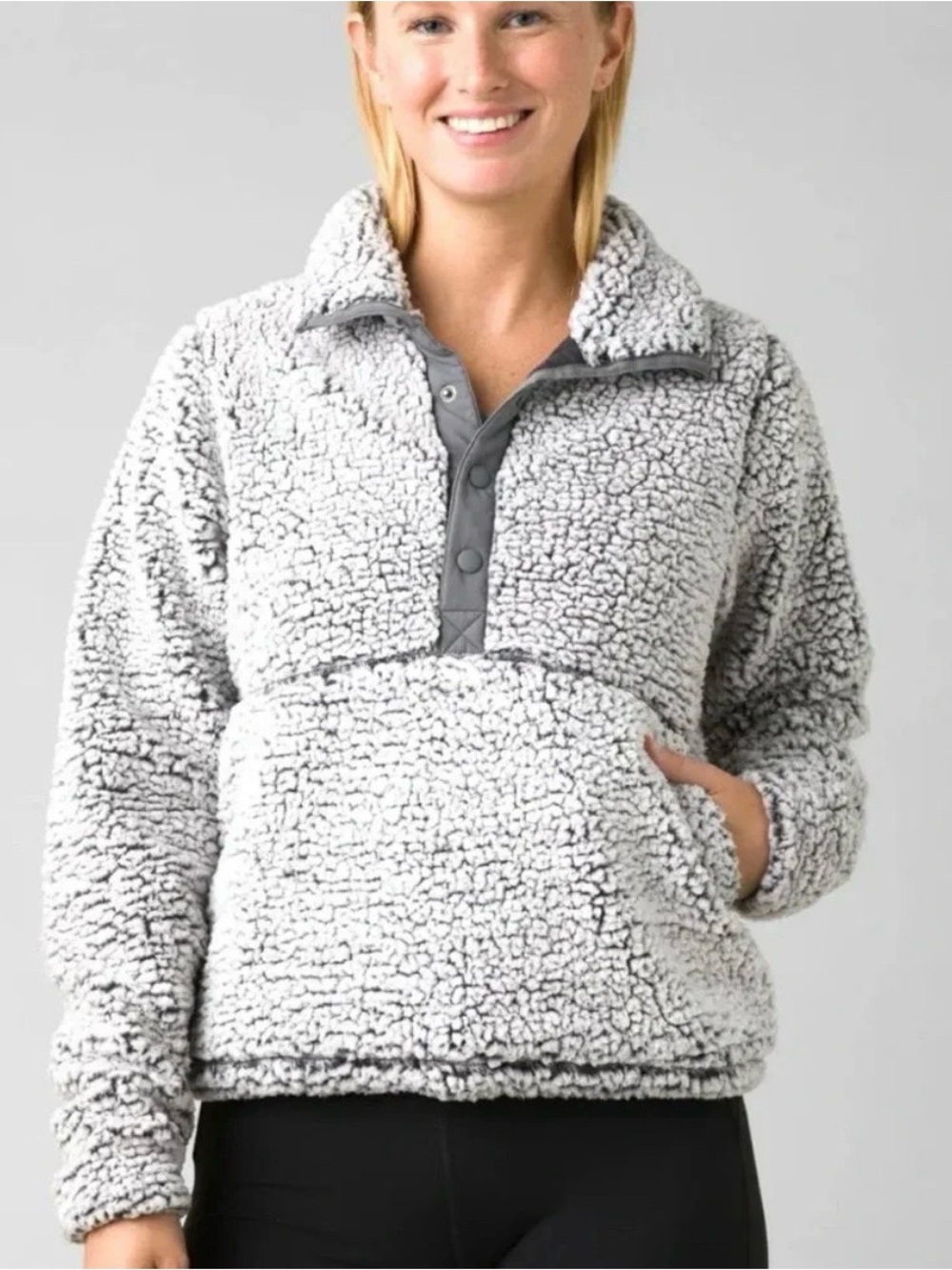 Prana Polar Fleece Womens Pullover Extra Small Gray Snap Front